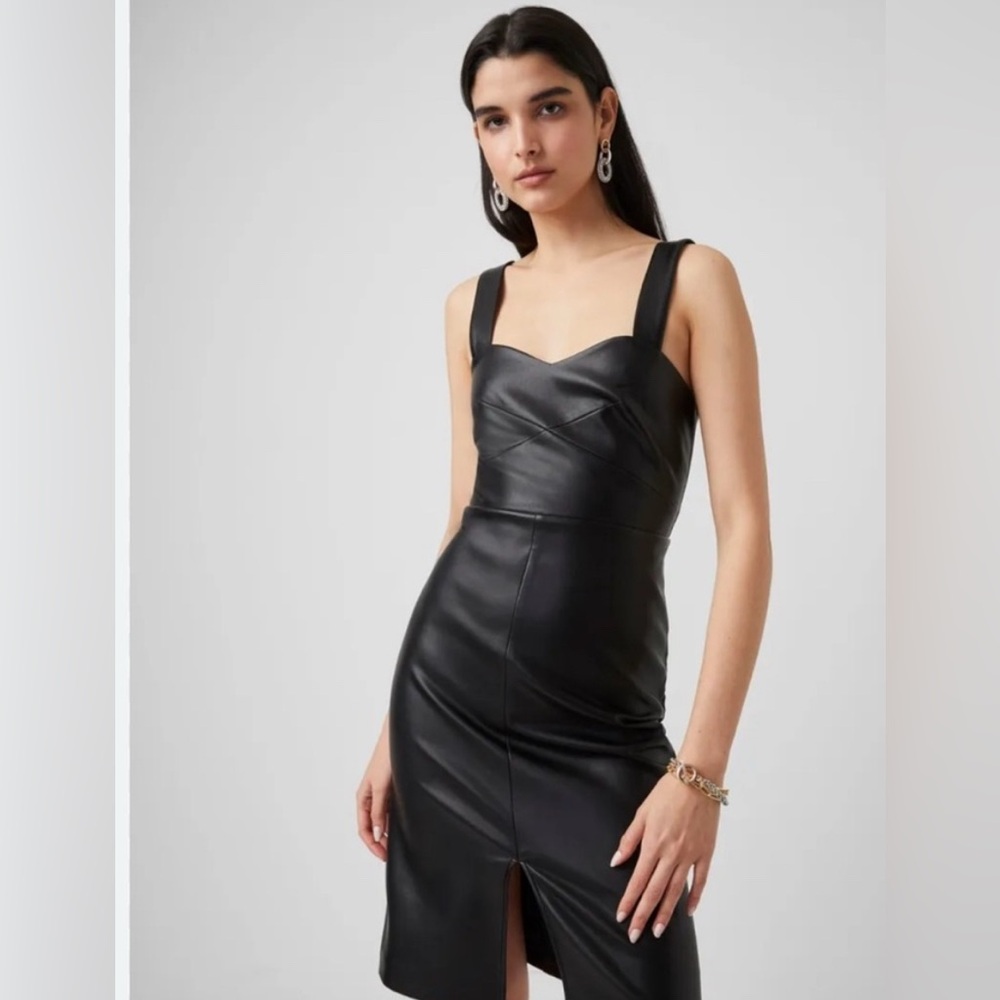 French Connection Black Bodycon Midi Dress Sweetheart Neckline